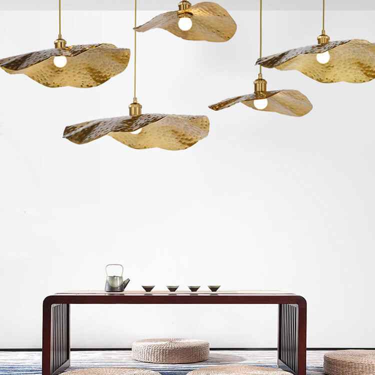 Contemporary Golden Bronze Lotus Leaf 1-Light Pendant Fixture