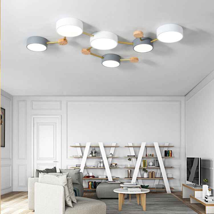 Scandinavian Minimalist Solid Wood and Iron LED Flush Mount Light