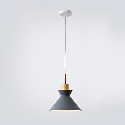 Modern Nordic Oak and Iron Bell Cone 1-Light Pendant Lamp for Living Room