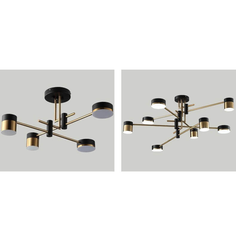 Contemporary Minimalist Black and Gold Semi-Flush Mount Light with 4-8 Bulb Capacity
