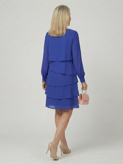 Elegant Layered Dress for Women Long-Sleeve Knee-Length