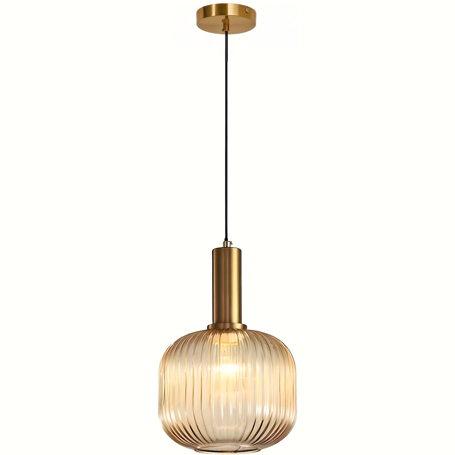 Brio Glass Pendant Light | Ribbed Shade, Polished Brass Finish