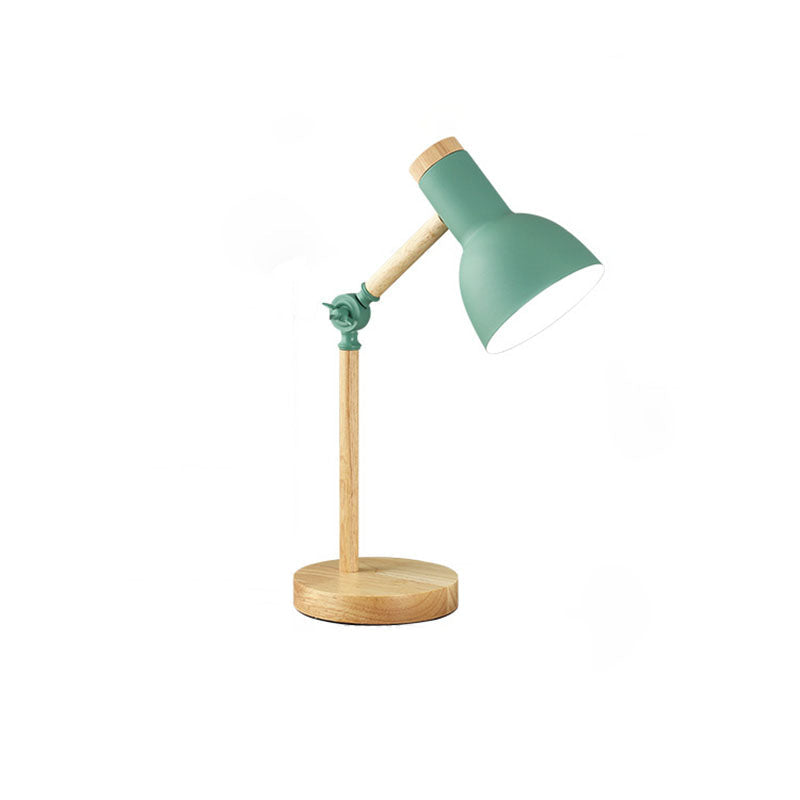 Modern Nordic Iron Semi-Circular Shade Table Lamp with Wooden Base - 1-Light Design for Study