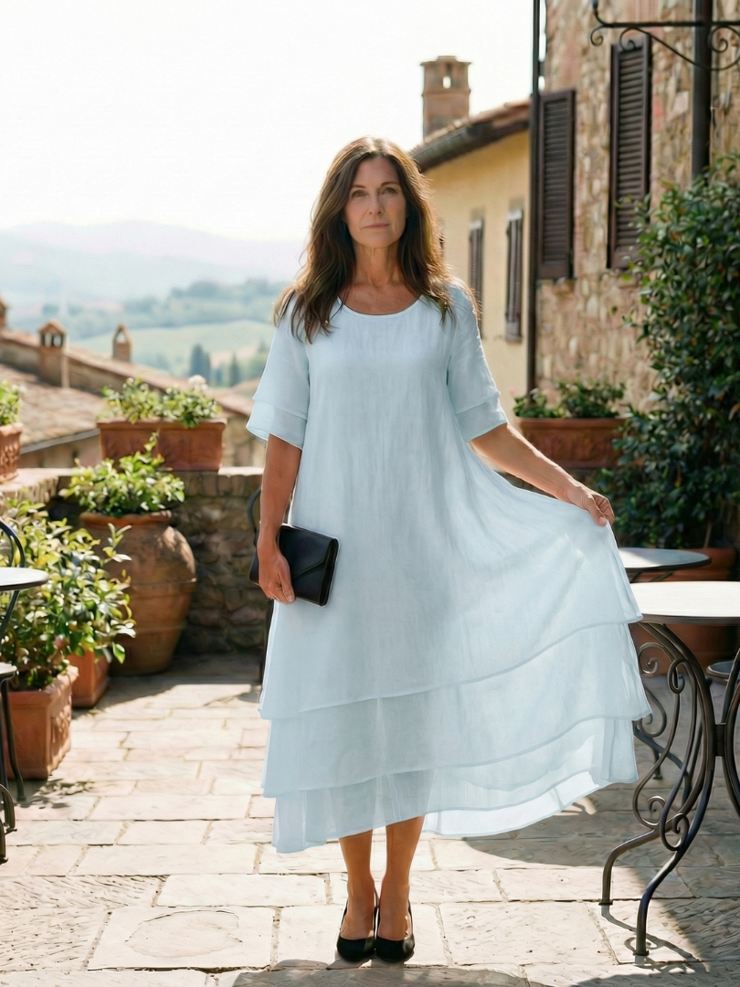 Effortless Layered Maxi Dress for Women Ruffle Hem Flutter