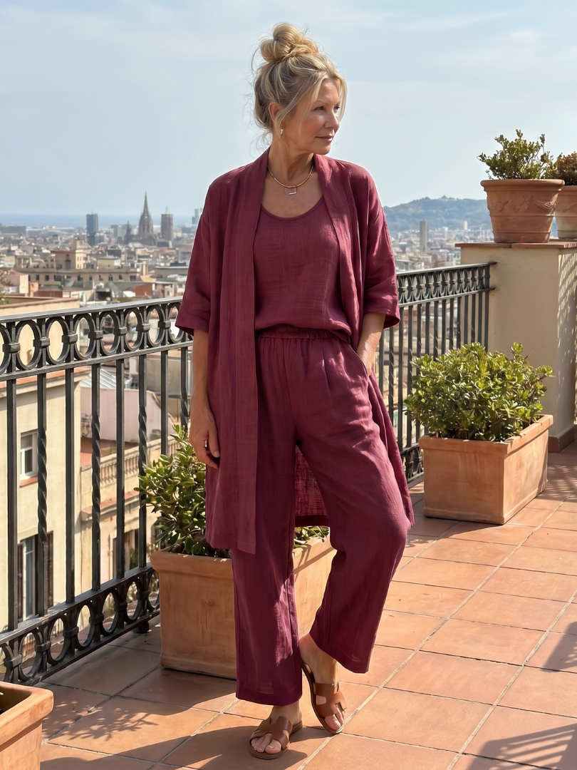 Effortless Three-Piece Pants Set for Women Dusty Wide Leg