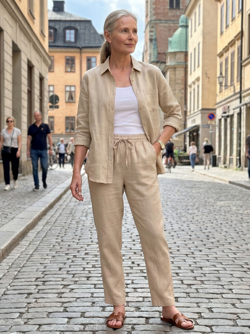Comfortable Linen Tapered Pants Set for Women
