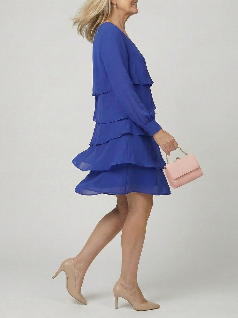 Elegant Layered Dress for Women Long-Sleeve Knee-Length