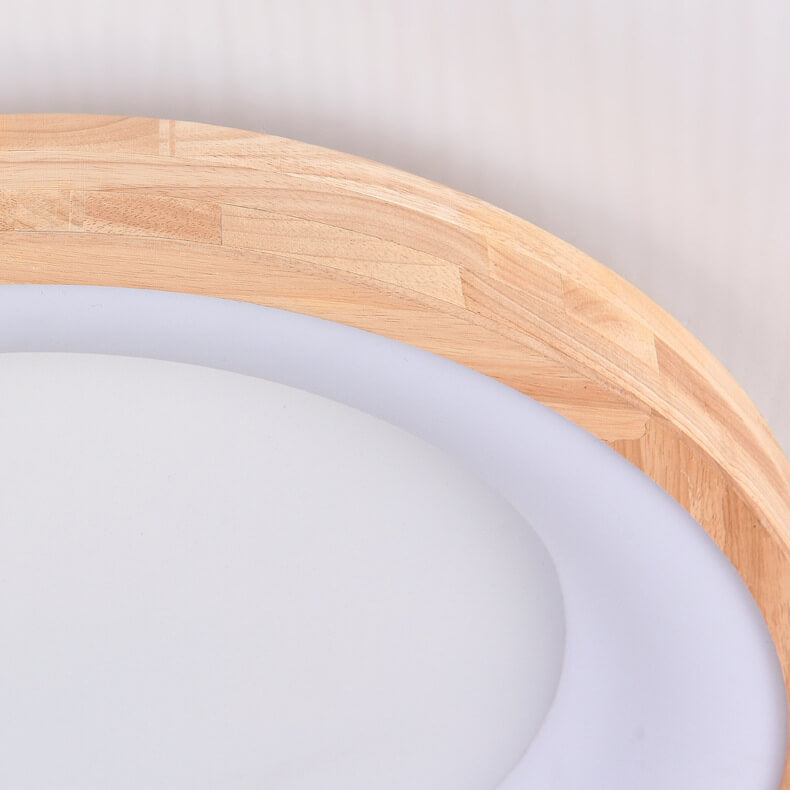 Round LED Flush Mount Ceiling Light in Nordic Minimalist Log Wood Design