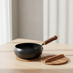 Cast Iron Skillet Hand-Forged Iron, Wooden Handle, 24–28 cm