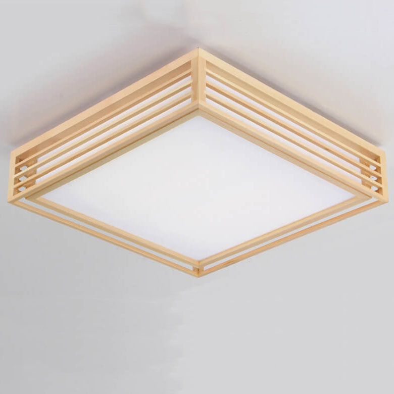 Square LED Flush Mount Ceiling Light in Nordic Solid Wood - Japanese Tatami Style