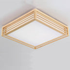 Square LED Flush Mount Ceiling Light in Nordic Solid Wood - Japanese Tatami Style