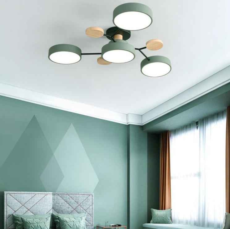 Modern Scandinavian Round LED Semi-Flush Mount Ceiling Light with Molecule Branch Design for Living Room