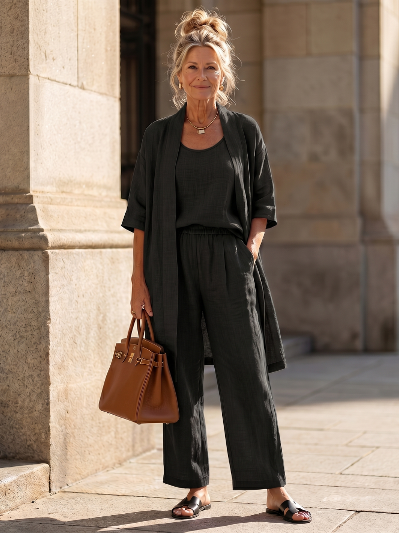 Effortless Three-Piece Pants Set for Women Dusty Wide Leg