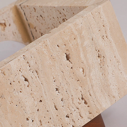 Japanese Wabi-Sabi Yellow Travertine Wood Column 1-Light Semi-Flush Ceiling Fixture