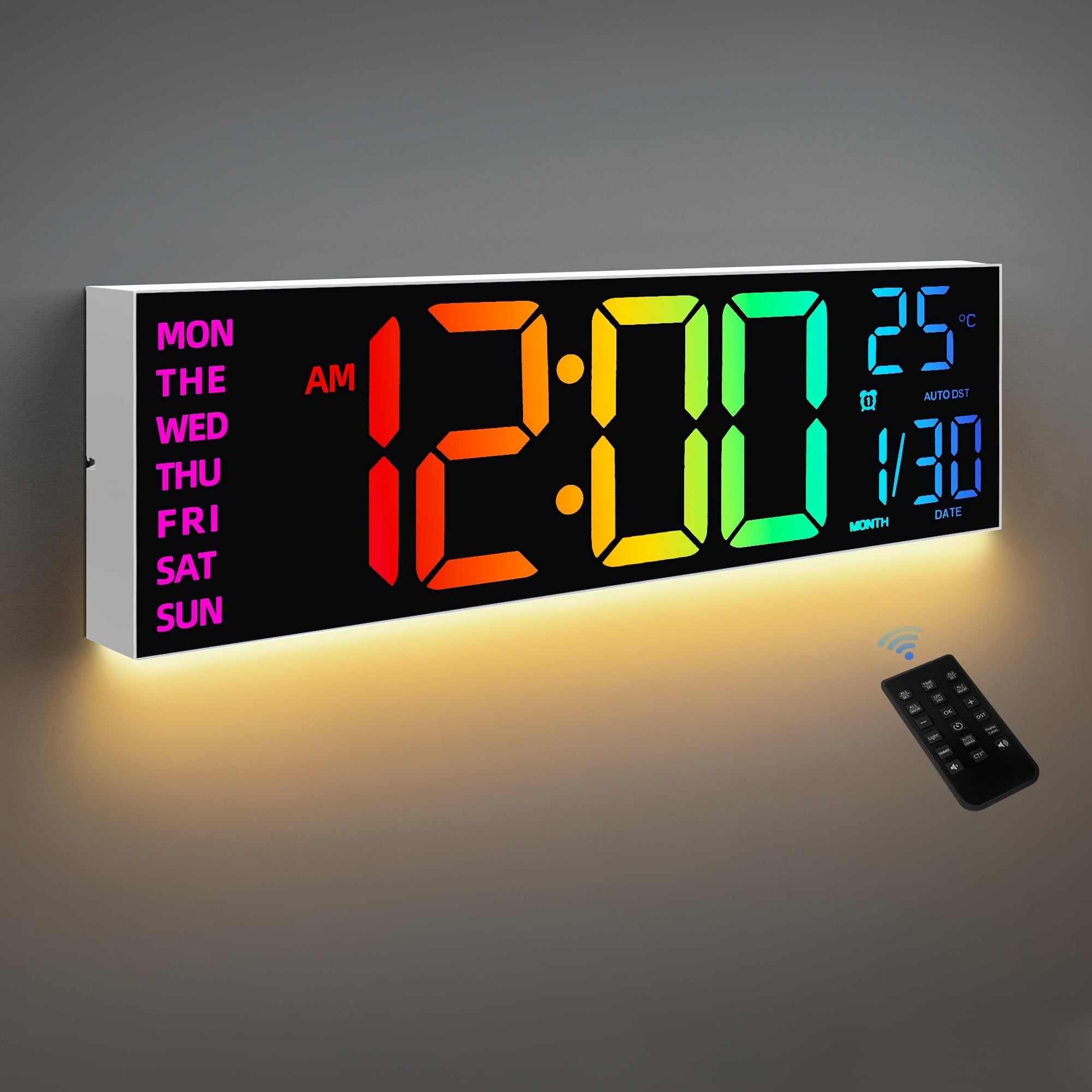 13-Inch RGB Digital Wall Clock with Remote Control and Auto Brightness – Modern LED Display for Home, Office, or Gym