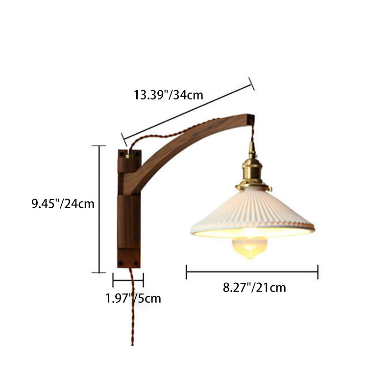 Nordic White Striped Glass Wall Sconce Lamp with Walnut Retractable Design - 1 Light