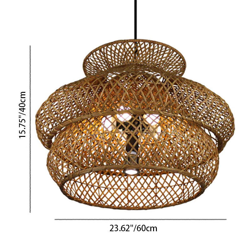 Vintage Rattan Woven 3-Tier Chandelier with 4/6 Lights