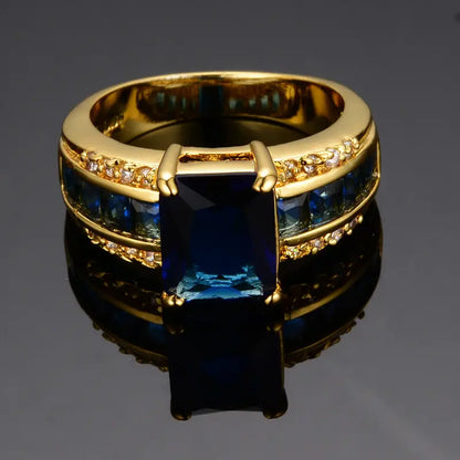 Elegant Cocktail Ring for Women Channel-Set — Gold Blue