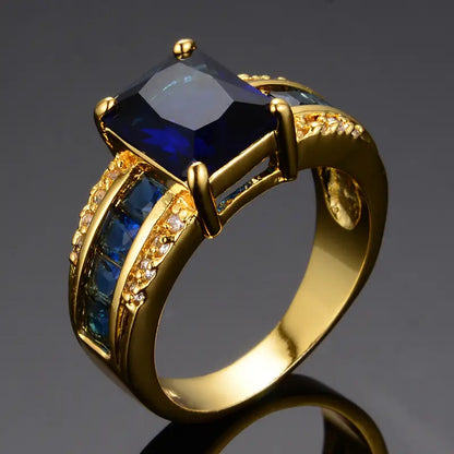 Elegant Cocktail Ring for Women Channel-Set — Gold Blue