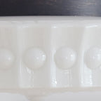 Vintage French White Jade Glass Striped Round Drum LED Semi-Flush Mount Ceiling Light