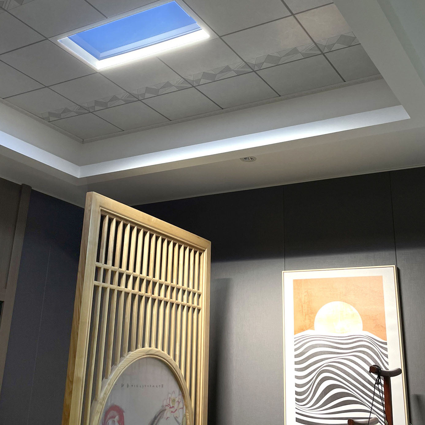 Contemporary Minimalist Blue Sky Metal LED Flush Mount Ceiling Light for Living Room