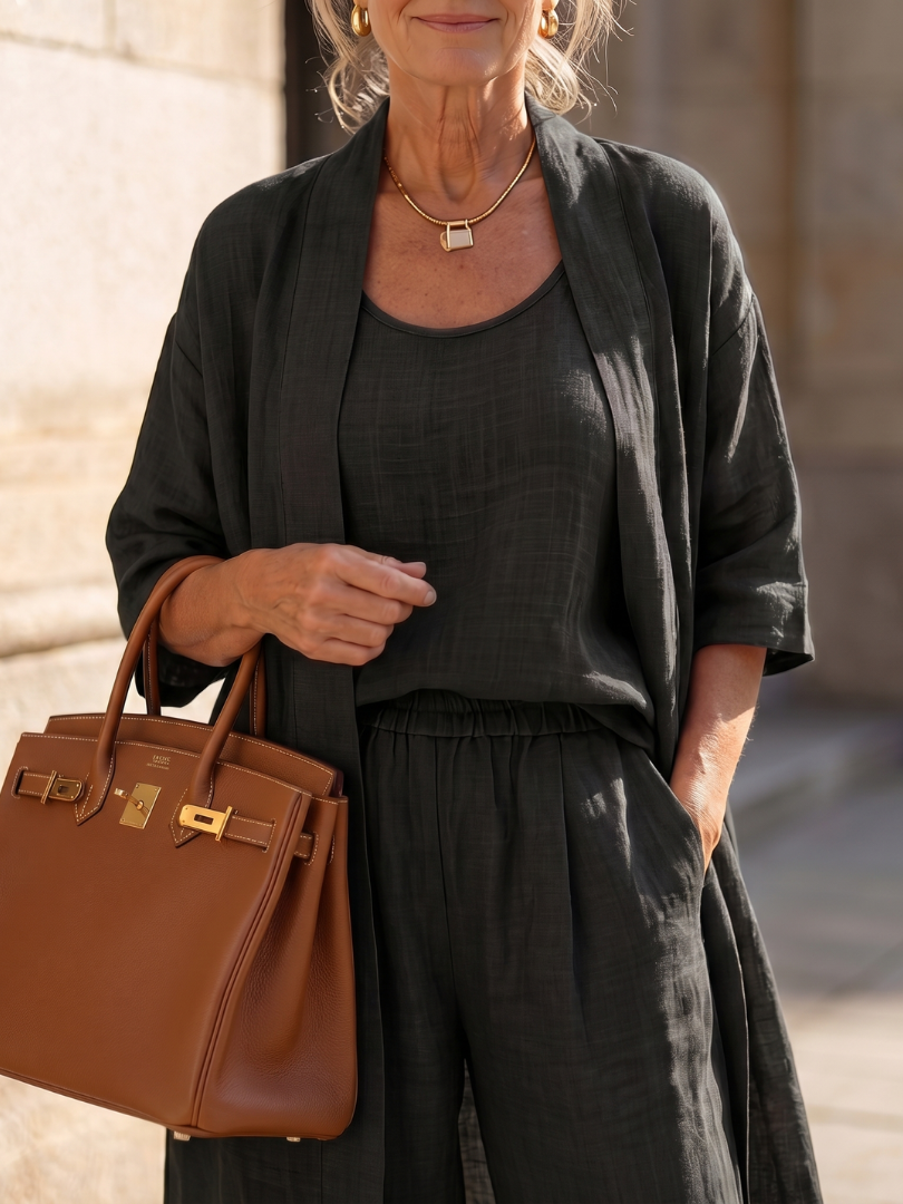 Effortless Three-Piece Pants Set for Women Dusty Wide Leg