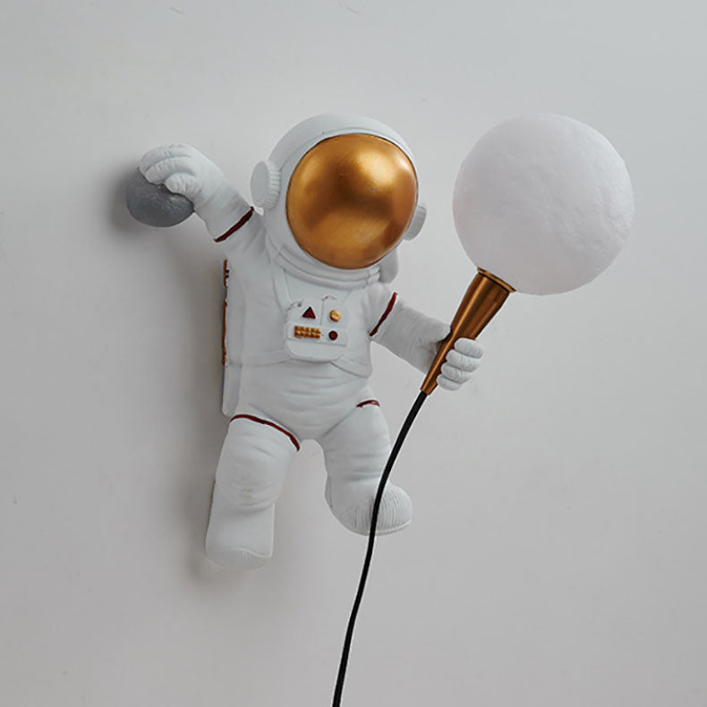 Modern Cartoon Astronaut Wall Sconce Lamp – 1-Light Resin & ABS Design for Bedroom