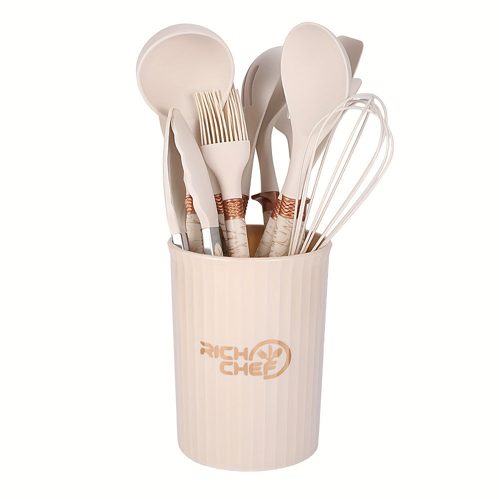 Velmoron - Silicone Kitchen Utensil Set With Wooden Handles