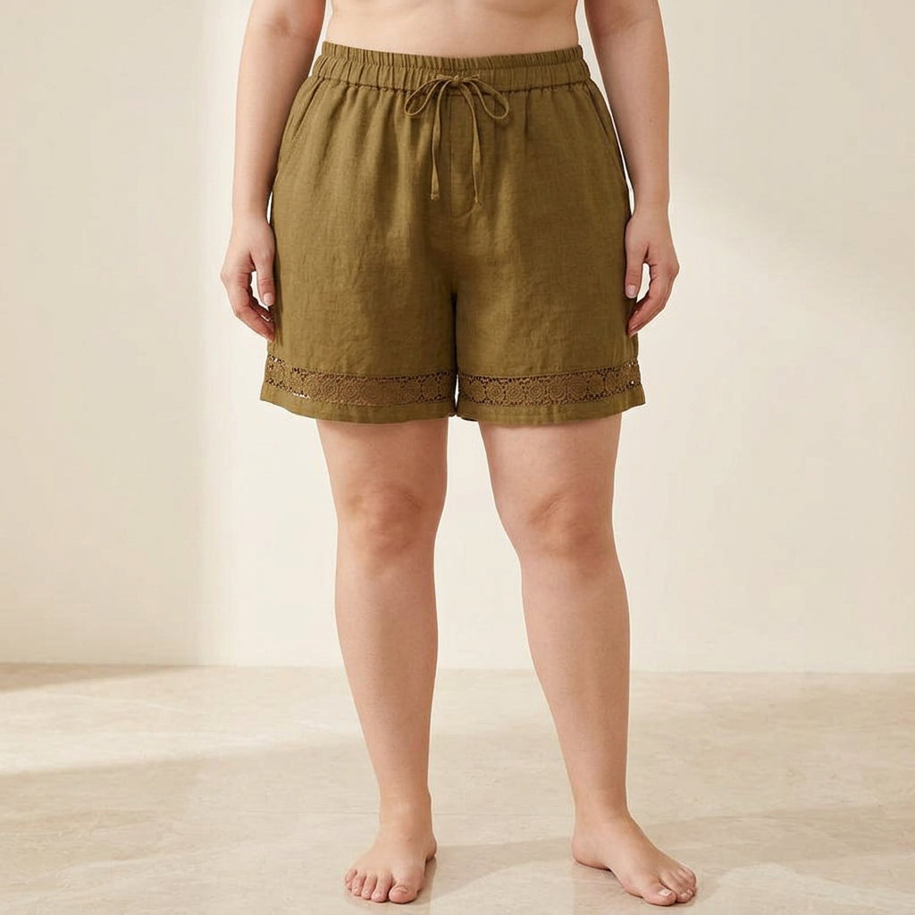 Comfortable Shorts for Women Drawstring Lace-Trim Relaxed
