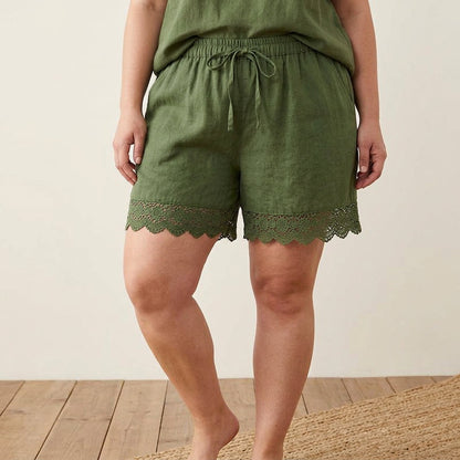 Comfortable Shorts for Women Drawstring Lace-Trim Relaxed