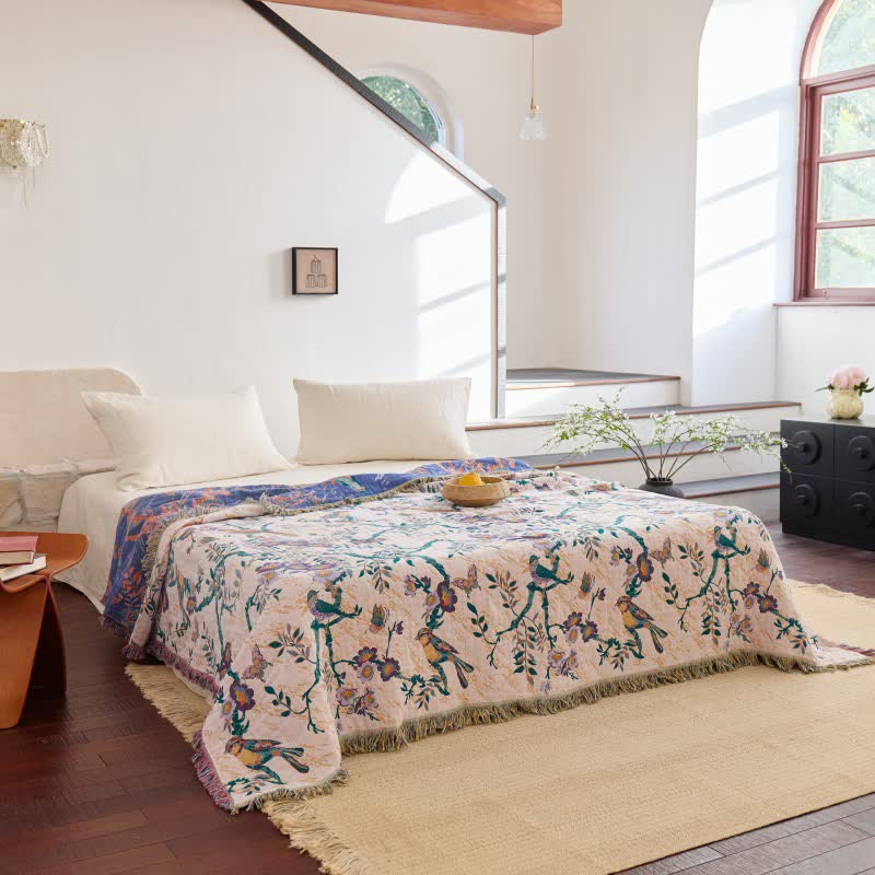 FransenFlair: Cotton blankets in floral design with reversible structure & breathable quality – for sofa & bed
