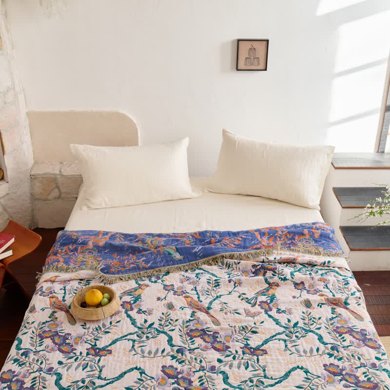 FransenFlair: Cotton blankets in floral design with reversible structure & breathable quality – for sofa & bed