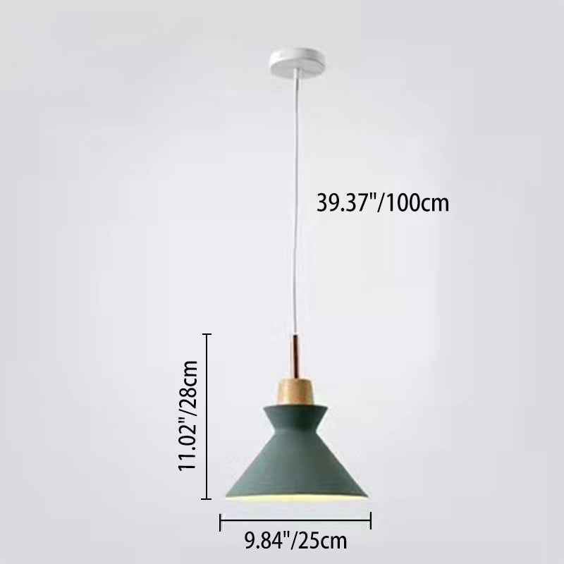 Modern Nordic Oak and Iron Bell Cone 1-Light Pendant Lamp for Living Room