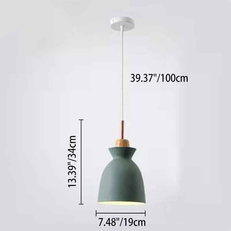 Modern Nordic Oak and Iron Bell Cone 1-Light Pendant Lamp for Living Room