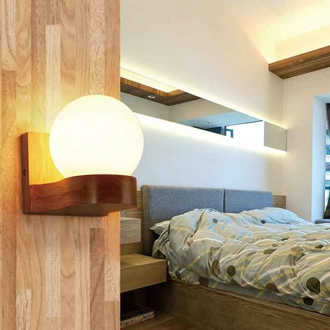 Nordic Modern Solid Wood Half-Ball Wall Sconce Lamp