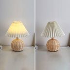 Modern Nordic Rattan Fabric Pleated Conical LED Table Lamp for Bedroom