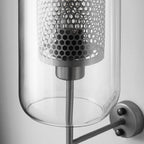 Modern Industrial Cylinder Glass Shade Wall Sconce Lamp with Iron Finish Frame - 1-Light Design for Bedroom