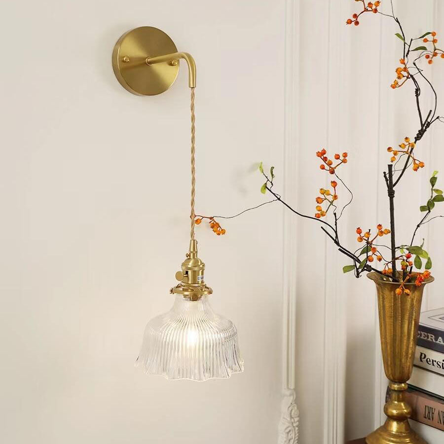Nordic Brass & Green Glass Flower Wall Light | 1-Light