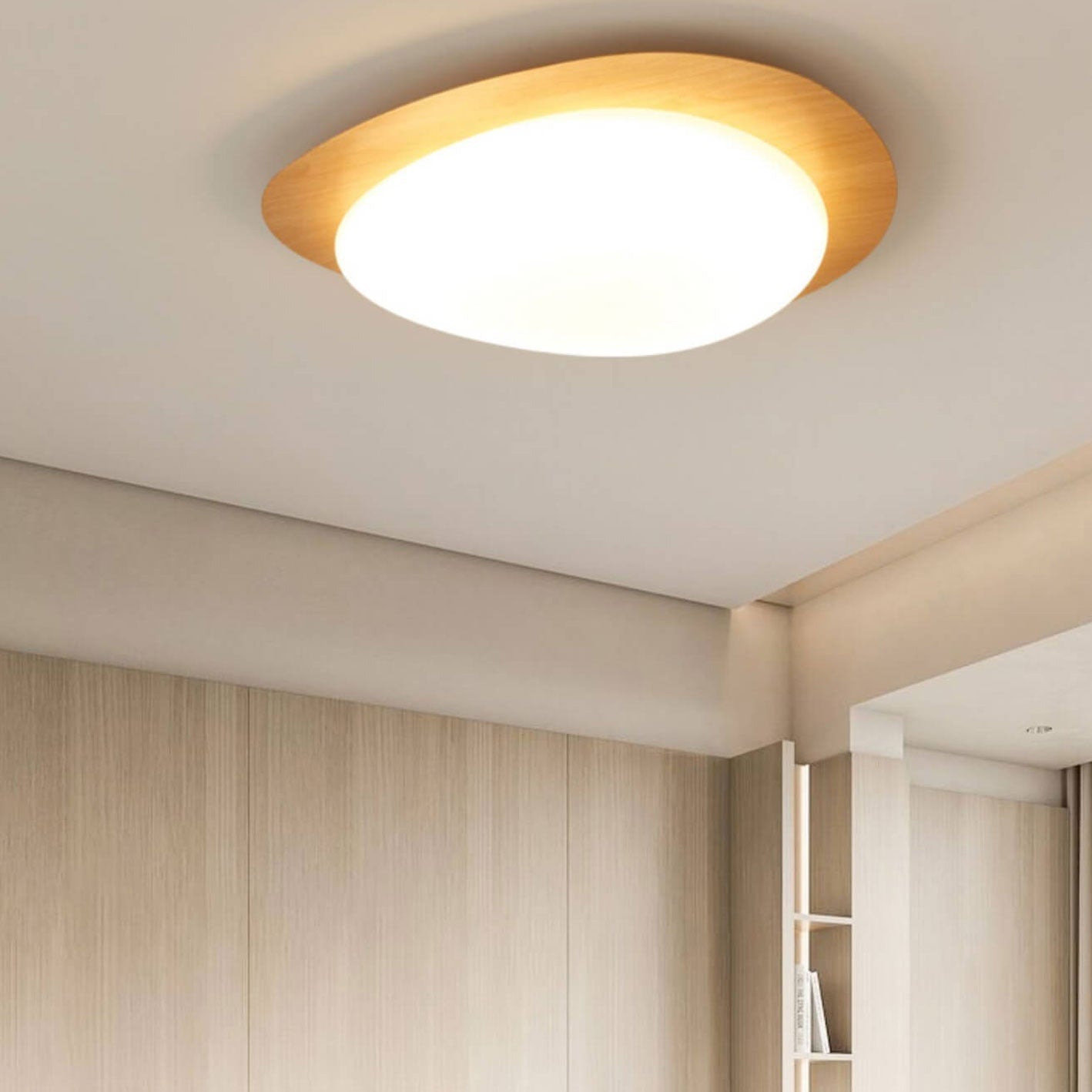Nordic Style Iron Wood Grain Pebble LED Flush Mount Ceiling Fixture