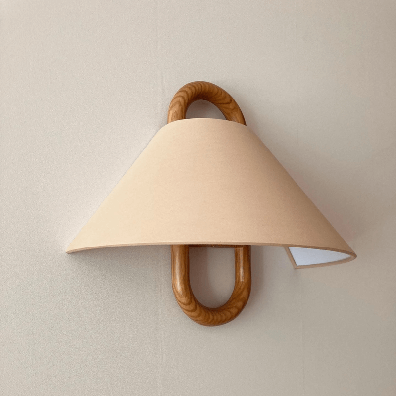 Contemporary Solid Wood Pleated Semi-Circle Wall Sconce Lamp with Single Light