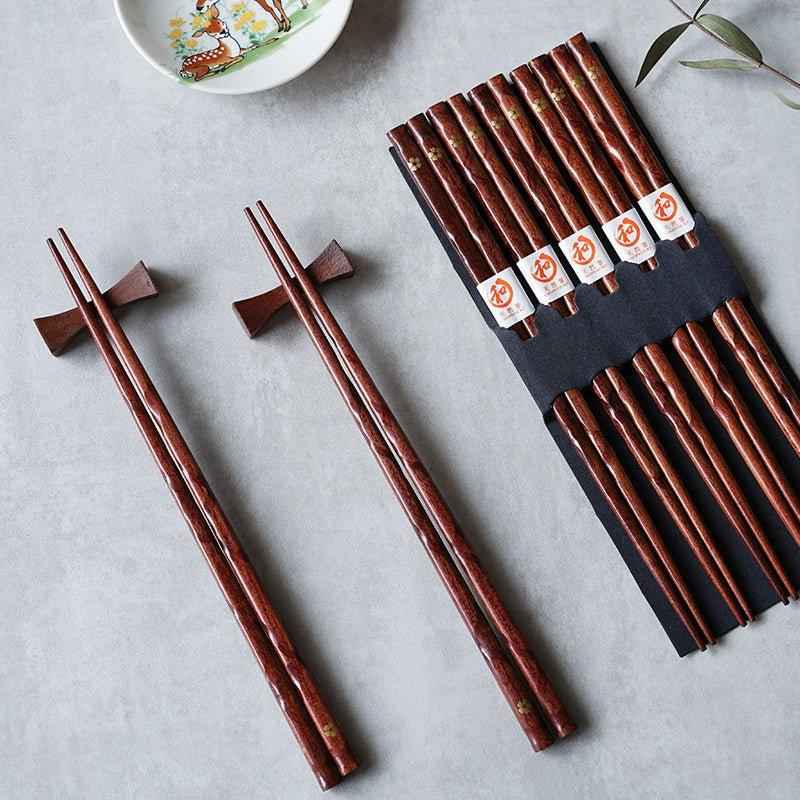 Bonsai Chopstick Set | Natural Wood, Golden Sakura Design