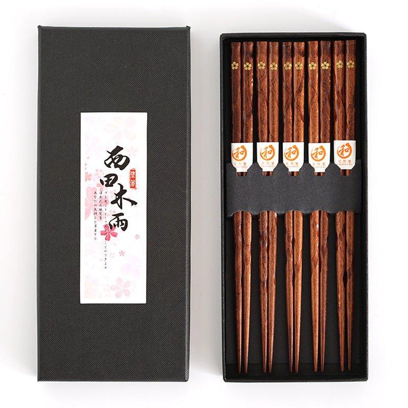 Bonsai Chopstick Set | Natural Wood, Golden Sakura Design