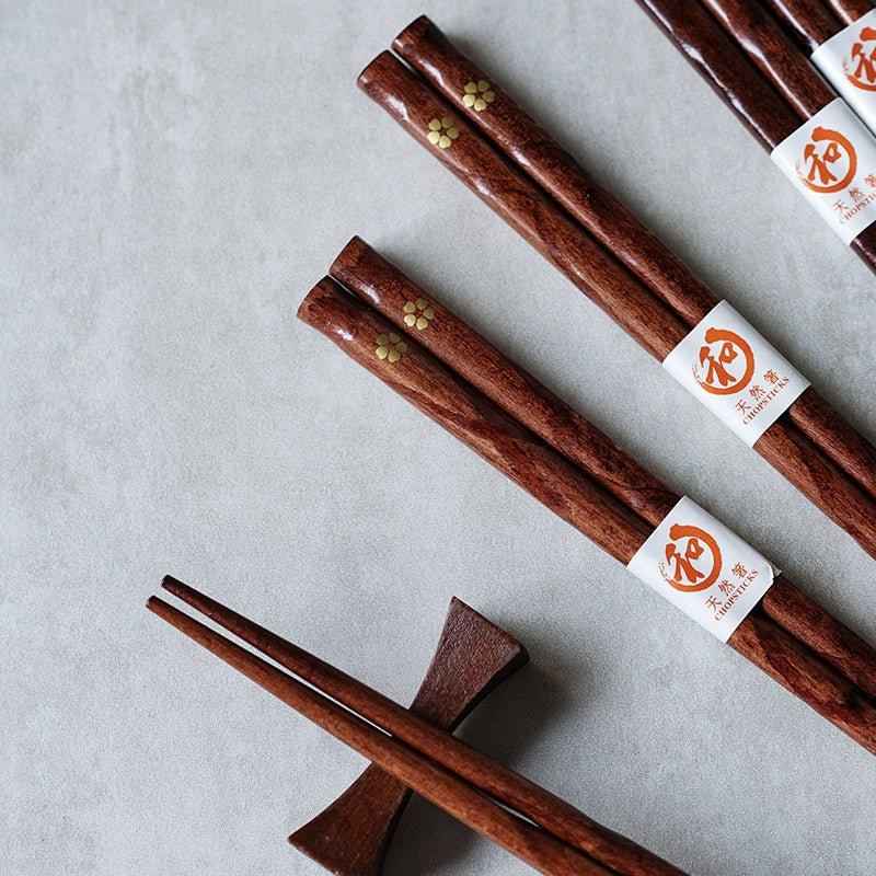 Bonsai Chopstick Set | Natural Wood, Golden Sakura Design