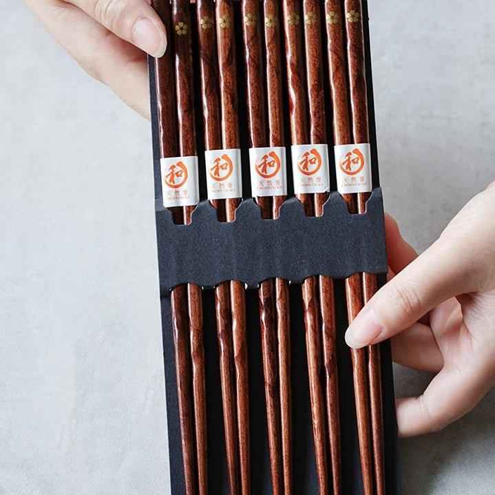 Bonsai Chopstick Set | Natural Wood, Golden Sakura Design
