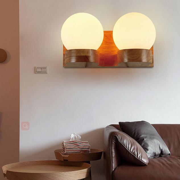Nordic Modern Solid Wood Half-Ball Wall Sconce Lamp
