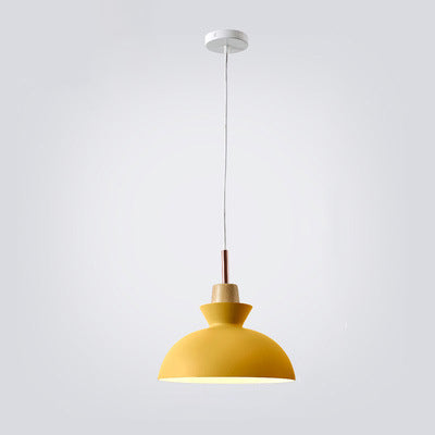 Modern Nordic Oak and Iron Bell Cone 1-Light Pendant Lamp for Living Room