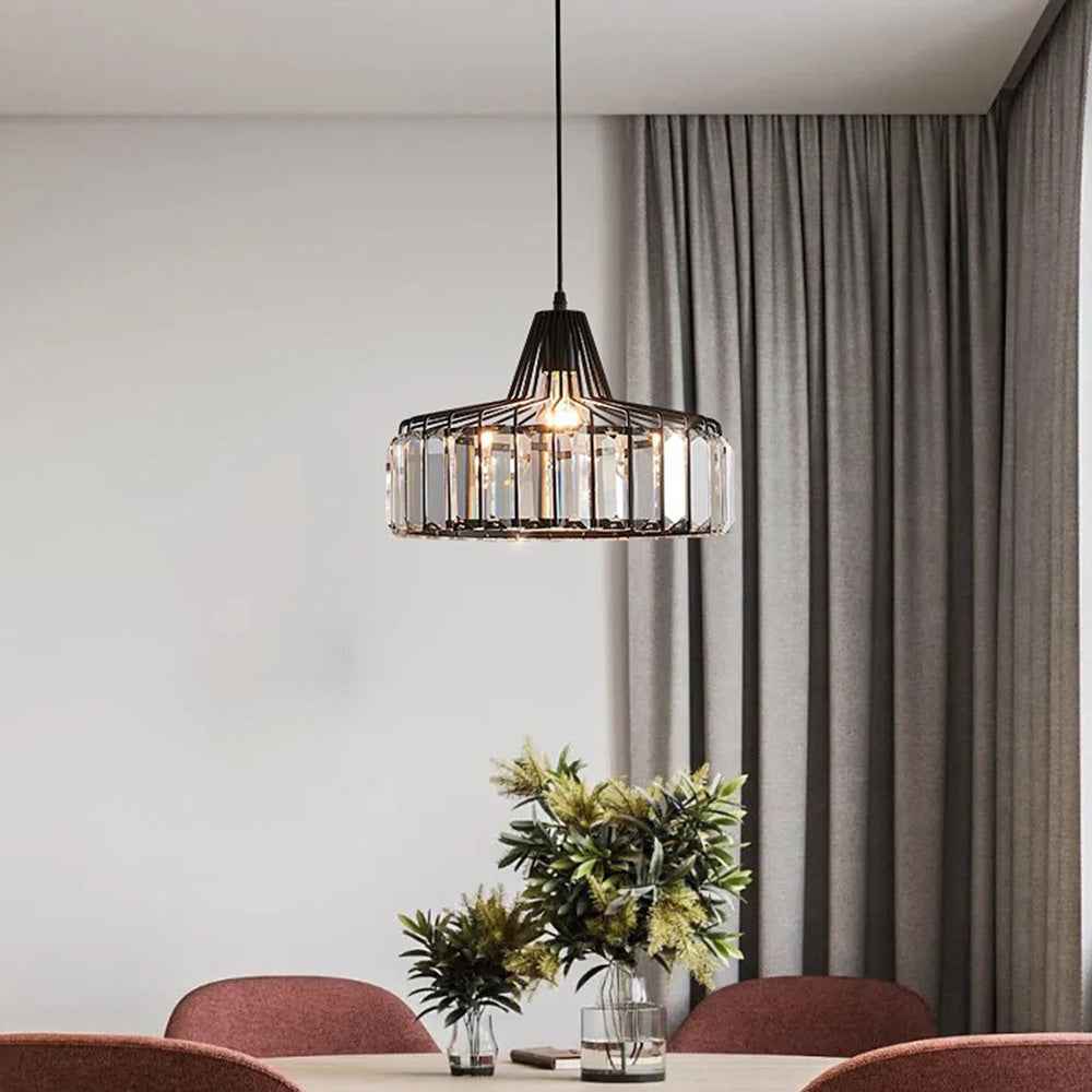 Belo Crystal Pendant Light | Adjustable Height, Matte Black Frame