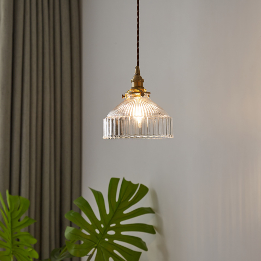 Koda Vintage Hanglamp | Geribbeld Glas met Luxe Koperen Fitting
