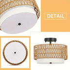 Bela Rattan Ceiling Light | Semi-Flush Mount with Linen Shade