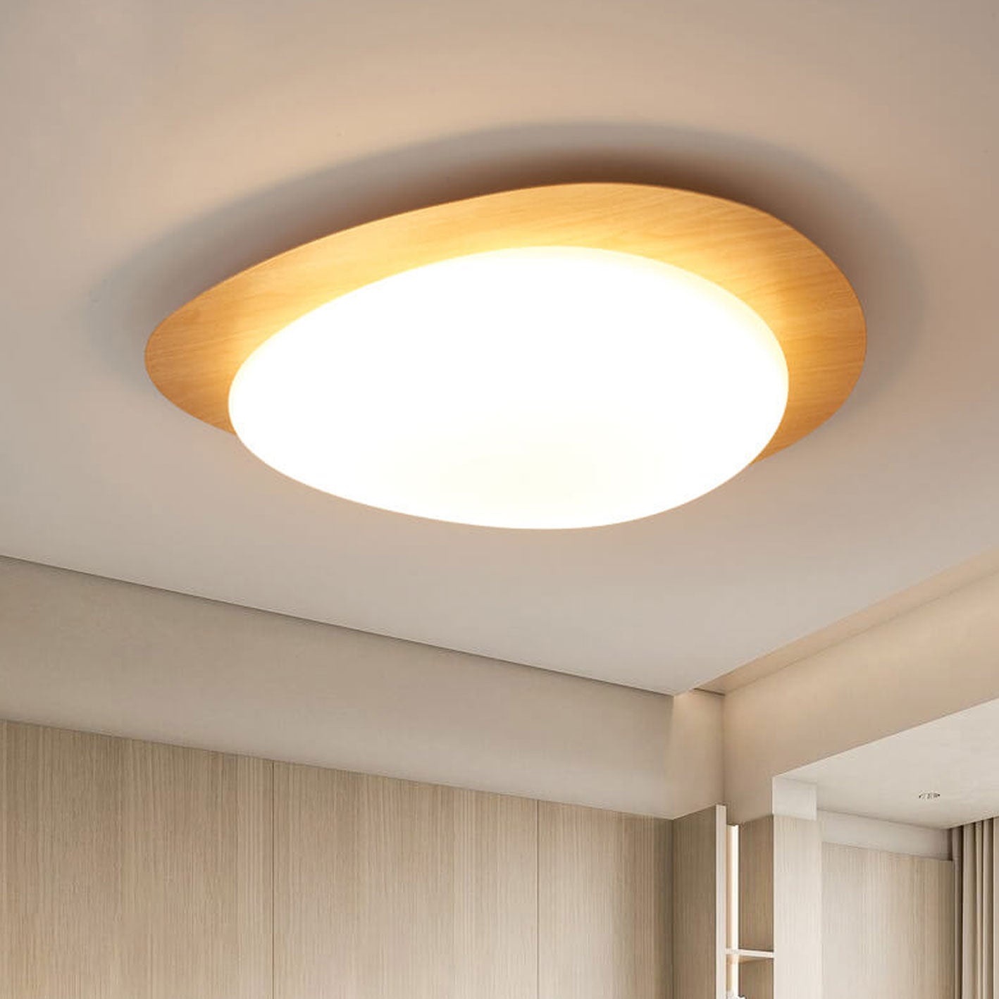 Nordic Style Iron Wood Grain Pebble LED Flush Mount Ceiling Fixture